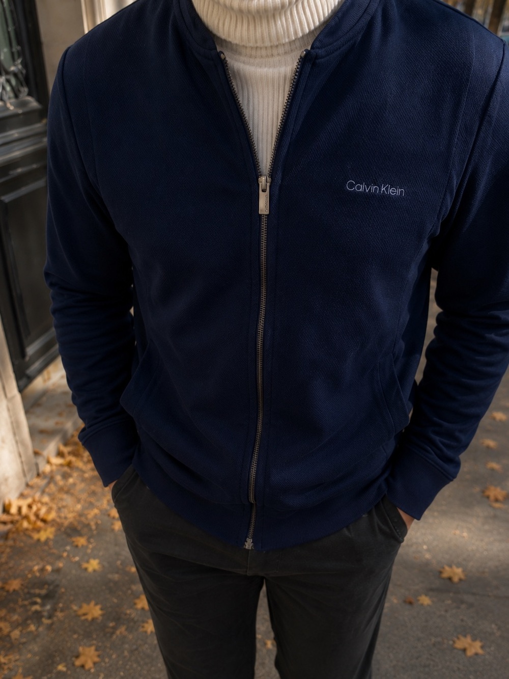 Calvin Klein Full Zip Bomber jacket men’s medium blue cotton blend
